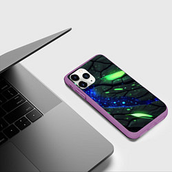 Чехол iPhone 11 Pro матовый Разлом плит с зеленым свечением, цвет: 3D-фиолетовый — фото 2