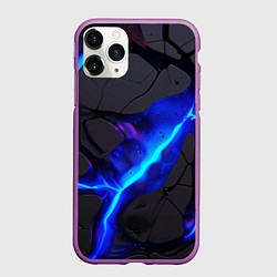 Чехол iPhone 11 Pro матовый Темный синий неон из разлома плит, цвет: 3D-фиолетовый