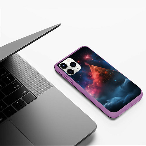 Чехол iPhone 11 Pro матовый Космическая абстракция пирамида / 3D-Фиолетовый – фото 3