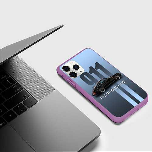 Чехол iPhone 11 Pro матовый Винтажный автомобиль Porsche / 3D-Фиолетовый – фото 3