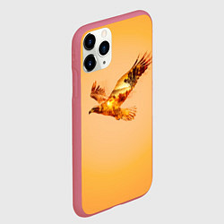 Чехол iPhone 11 Pro матовый Орел с пейзажем на закате двойная экспозиция, цвет: 3D-малиновый — фото 2