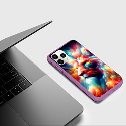 Чехол iPhone 11 Pro матовый Межгалактический космический лев - нейросеть, цвет: 3D-фиолетовый — фото 2