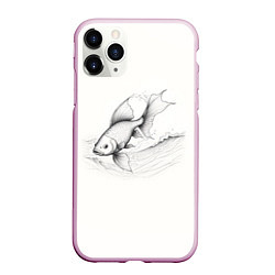 Чехол iPhone 11 Pro матовый Рыба лайн арт стиль, цвет: 3D-розовый