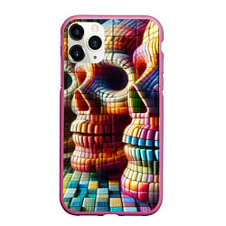 Чехол iPhone 11 Pro матовый Три черепа - авангард нейросеть, цвет: 3D-малиновый
