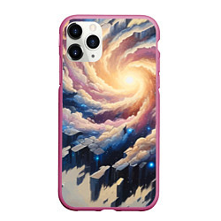 Чехол iPhone 11 Pro матовый Космическая галактика - нейросеть фантазия, цвет: 3D-малиновый