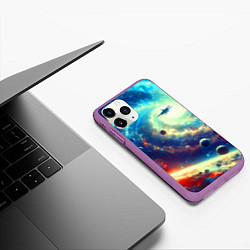 Чехол iPhone 11 Pro матовый Полёт к далёкой галактике - нейросеть, цвет: 3D-фиолетовый — фото 2