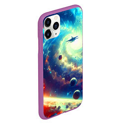 Чехол iPhone 11 Pro матовый Полёт к далёкой галактике - нейросеть, цвет: 3D-фиолетовый — фото 2