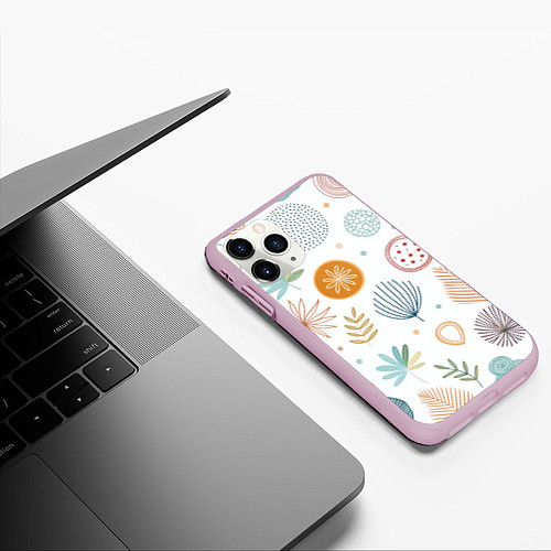 Чехол iPhone 11 Pro матовый Листья и узоры / 3D-Розовый – фото 3