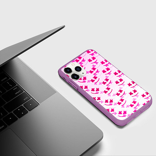Чехол iPhone 11 Pro матовый Marshmello pink colors / 3D-Фиолетовый – фото 3