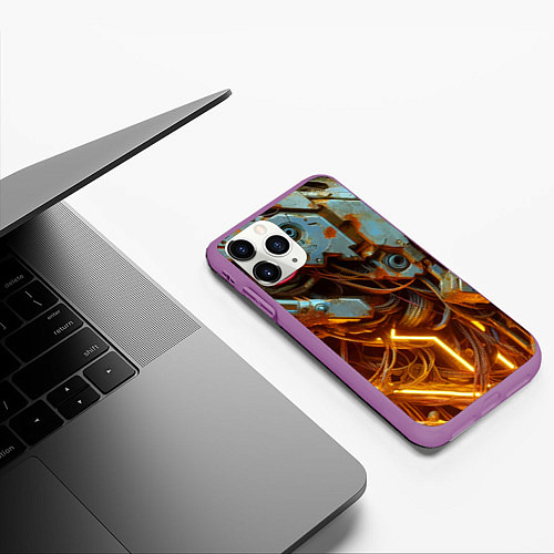 Чехол iPhone 11 Pro матовый Cyber armor - ai art / 3D-Фиолетовый – фото 3