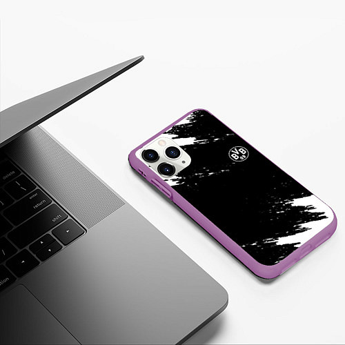 Чехол iPhone 11 Pro матовый Borussia краски чёрно белый / 3D-Фиолетовый – фото 3