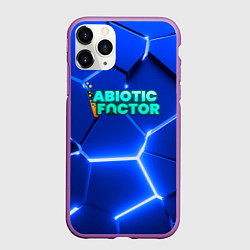 Чехол iPhone 11 Pro матовый Abiotic Factor логотип на синем неоновом фоне, цвет: 3D-фиолетовый