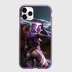Чехол iPhone 11 Pro матовый Mass Effect ТалиЗора и космический корабль, цвет: 3D-фиолетовый