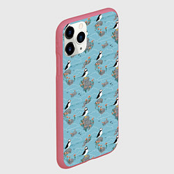 Чехол iPhone 11 Pro матовый Маленькие птицы на скалах, цвет: 3D-малиновый — фото 2
