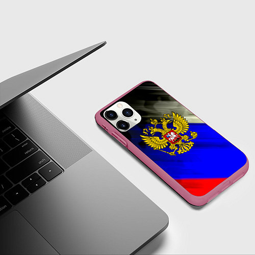 Чехол iPhone 11 Pro матовый Россия краски герб текстура / 3D-Малиновый – фото 3