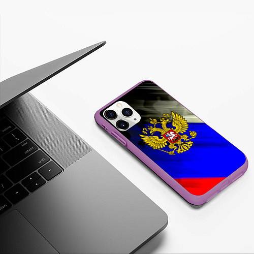 Чехол iPhone 11 Pro матовый Россия краски герб текстура / 3D-Фиолетовый – фото 3