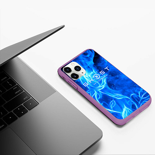 Чехол iPhone 11 Pro матовый Ghost of Tsushima огненный цветок / 3D-Фиолетовый – фото 3