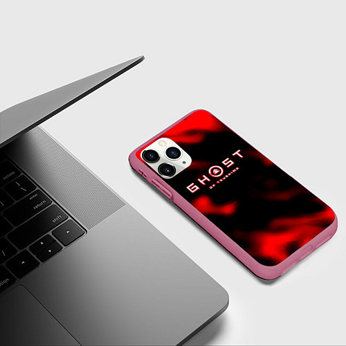 Чехол iPhone 11 Pro матовый Ghost of Tsushima огненный стиль / 3D-Малиновый – фото 3