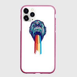 Чехол iPhone 11 Pro матовый Обезьяна с радугой, цвет: 3D-малиновый