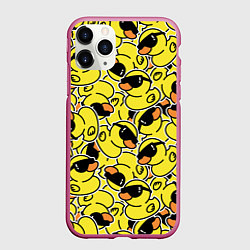 Чехол iPhone 11 Pro матовый Уточки в очках, цвет: 3D-малиновый