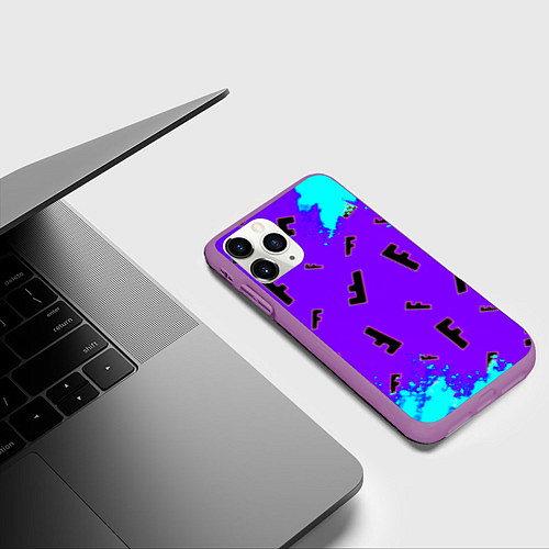 Чехол iPhone 11 Pro матовый Fortnite neon steel colors epic / 3D-Фиолетовый – фото 3