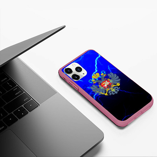 Чехол iPhone 11 Pro матовый Герб РФ шторм империя / 3D-Малиновый – фото 3