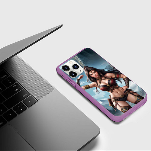 Чехол iPhone 11 Pro матовый Фэнтези-воительница / 3D-Фиолетовый – фото 3