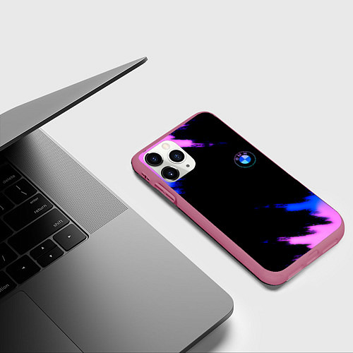 Чехол iPhone 11 Pro матовый BMW неоновые краски спорт / 3D-Малиновый – фото 3