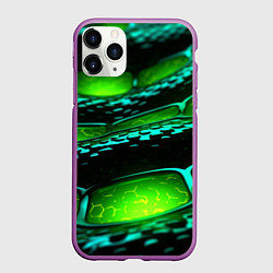 Чехол iPhone 11 Pro матовый Зеленая змеиная абстрактная текстура, цвет: 3D-фиолетовый