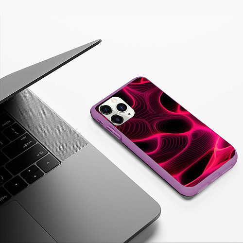 Чехол iPhone 11 Pro матовый Неоновая яркая геометрическая абстракция со светом / 3D-Фиолетовый – фото 3