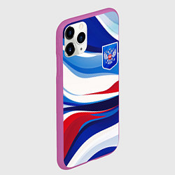 Чехол iPhone 11 Pro матовый Герб России на абстрактном фоне в цветах России, цвет: 3D-фиолетовый — фото 2