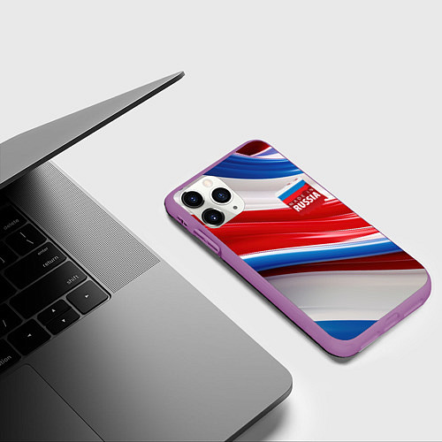 Чехол iPhone 11 Pro матовый Герб России на абстрактном фоне / 3D-Фиолетовый – фото 3