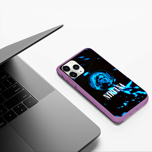 Чехол iPhone 11 Pro матовый Nirvana рок бенд краски / 3D-Фиолетовый – фото 3