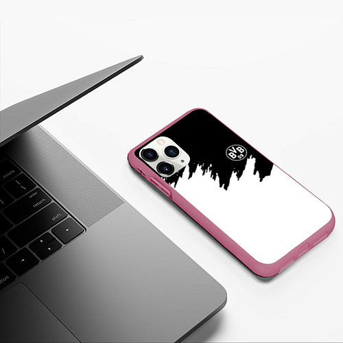 Чехол iPhone 11 Pro матовый Borussia краски белые / 3D-Малиновый – фото 3