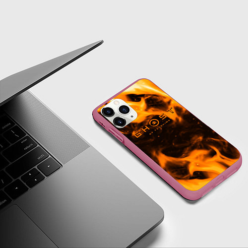 Чехол iPhone 11 Pro матовый Ghost of Tsushima шторм оранж / 3D-Малиновый – фото 3