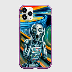 Чехол iPhone 11 Pro матовый Робот кричит на картине Эдварда Мунка, цвет: 3D-фиолетовый