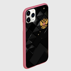 Чехол iPhone 11 Pro матовый Золотой герб России на черно-золотой текстуре, цвет: 3D-малиновый — фото 2