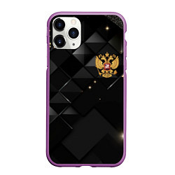 Чехол iPhone 11 Pro матовый Золотой герб России на черно-золотой текстуре, цвет: 3D-фиолетовый
