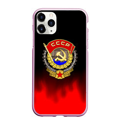 Чехол iPhone 11 Pro матовый СССР патриотический значок с серпом, цвет: 3D-розовый