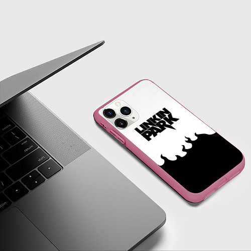Чехол iPhone 11 Pro матовый Linkin park rock fire / 3D-Малиновый – фото 3