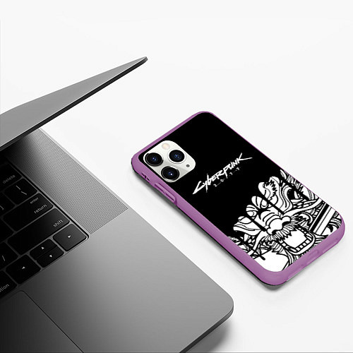 Чехол iPhone 11 Pro матовый Cyberpunk steel samurai / 3D-Фиолетовый – фото 3