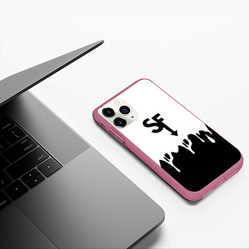 Чехол iPhone 11 Pro матовый Sally face разводы красок блэк / 3D-Малиновый – фото 3