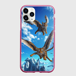Чехол iPhone 11 Pro матовый Летающие тигрята, цвет: 3D-малиновый