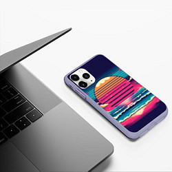 Чехол iPhone 11 Pro матовый Закат на пляже vaporwave, цвет: 3D-светло-сиреневый — фото 2