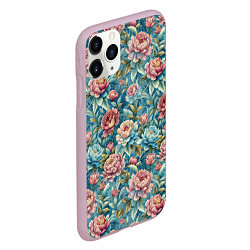 Чехол iPhone 11 Pro матовый Пионы паттерном садовые крупные цветы, цвет: 3D-розовый — фото 2