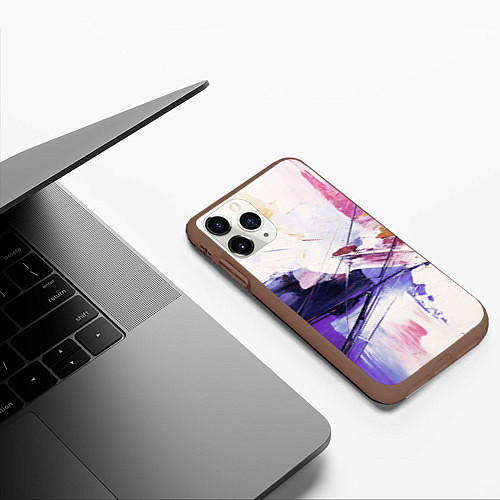 Чехол iPhone 11 Pro матовый Хаотичные мазки краски / 3D-Коричневый – фото 3