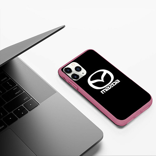 Чехол iPhone 11 Pro матовый Mazda logo white / 3D-Малиновый – фото 3