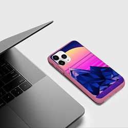 Чехол iPhone 11 Pro матовый Vaporwave неоновые горы, цвет: 3D-малиновый — фото 2