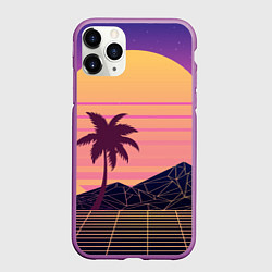 Чехол iPhone 11 Pro матовый Vaporwave геометрические горы и силуэты пальм, цвет: 3D-фиолетовый