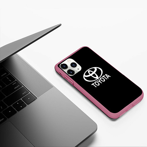 Чехол iPhone 11 Pro матовый Toyota white logo / 3D-Малиновый – фото 3